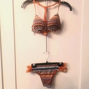 Aqua Rose tribal pattern Pushup t-back Brazilian bottom bikini 👙 size xs